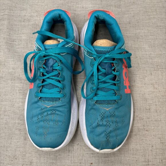 Hoka One One Carbon X Shoes Teal White Mesh Sneaker Running Lace Up Women's 7.5 - Picture 4 of 11